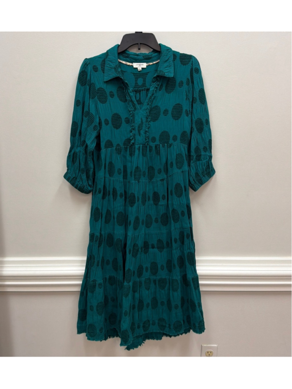 Umgee USA Green Teal Polka Dot Midi Dress Sz Small!